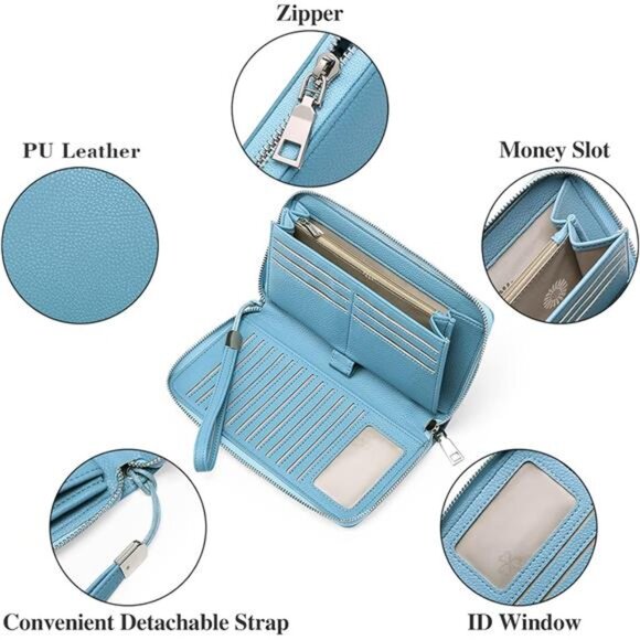 New Womens Wallet RFID Blocking Leather Zip Around Wallet Large Capacity - Picture 6 of 6